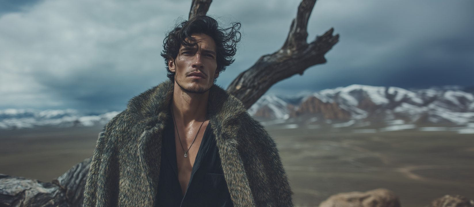 The Celestial Fragment worn in a wild northern landscape